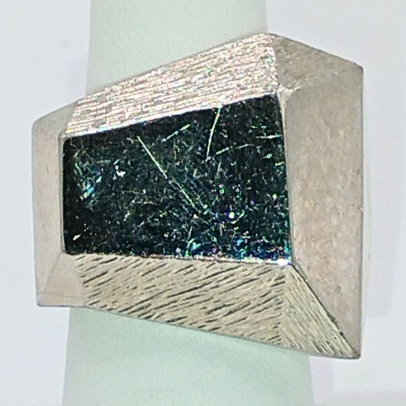 Jewelry - Womens Silver Plated Ring Size 7 Geometric Hexagon Bold Modernist Abstract Art